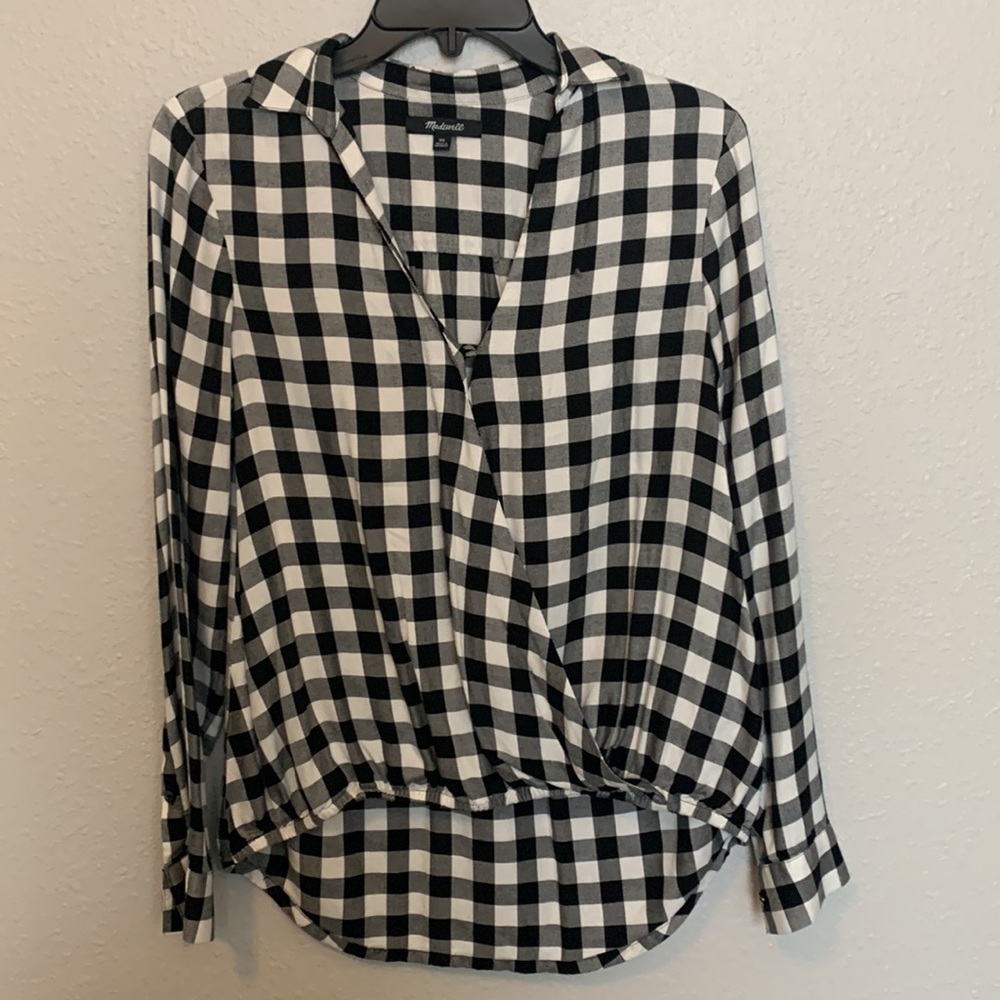 Madewell Black and White Buffalo Check Wrap Front Shirt Size XS